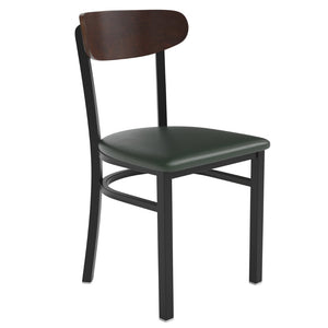 English Elm Wright Commercial Dining Chair - Durable Steel Frame, Comfortable Vinyl Seat, Modern Boomerang Design Walnut Wood Back/Green Vinyl Seat XU-DG6V5GNV-WAL-GG