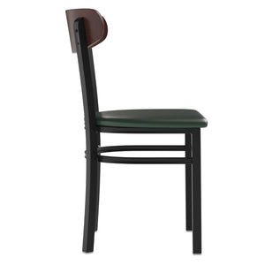 English Elm Wright Commercial Dining Chair - Durable Steel Frame, Comfortable Vinyl Seat, Modern Boomerang Design Walnut Wood Back/Green Vinyl Seat XU-DG6V5GNV-WAL-GG