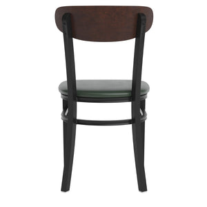 English Elm Wright Commercial Dining Chair - Durable Steel Frame, Comfortable Vinyl Seat, Modern Boomerang Design Walnut Wood Back/Green Vinyl Seat XU-DG6V5GNV-WAL-GG