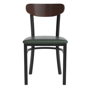 English Elm Wright Commercial Dining Chair - Durable Steel Frame, Comfortable Vinyl Seat, Modern Boomerang Design Walnut Wood Back/Green Vinyl Seat XU-DG6V5GNV-WAL-GG