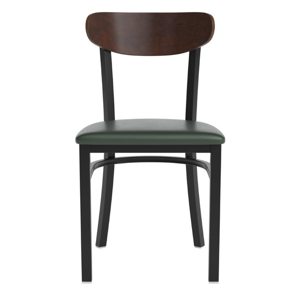 English Elm Wright Commercial Dining Chair - Durable Steel Frame, Comfortable Vinyl Seat, Modern Boomerang Design Walnut Wood Back/Green Vinyl Seat XU-DG6V5GNV-WAL-GG