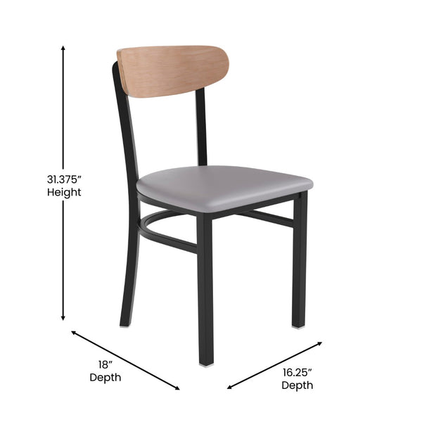 English Elm Wright Commercial Dining Chair - Durable Steel Frame, Comfortable Vinyl Seat, Modern Boomerang Design Natural Birch Wood Back/Gray Vinyl Seat XU-DG6V5GYV-NAT-GG