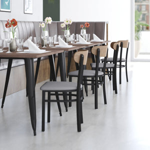 English Elm Wright Commercial Dining Chair - Durable Steel Frame, Comfortable Vinyl Seat, Modern Boomerang Design Natural Birch Wood Back/Gray Vinyl Seat XU-DG6V5GYV-NAT-GG