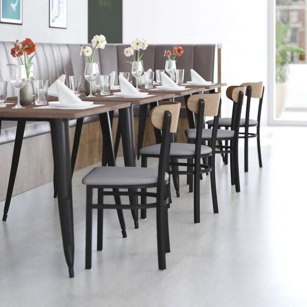 English Elm Wright Commercial Dining Chair - Durable Steel Frame, Comfortable Vinyl Seat, Modern Boomerang Design Natural Birch Wood Back/Gray Vinyl Seat XU-DG6V5GYV-NAT-GG