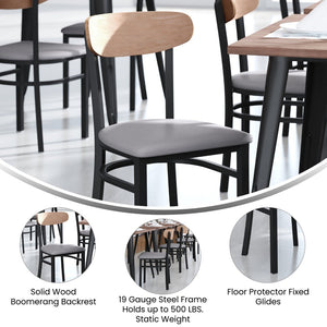 English Elm Wright Commercial Dining Chair - Durable Steel Frame, Comfortable Vinyl Seat, Modern Boomerang Design Natural Birch Wood Back/Gray Vinyl Seat XU-DG6V5GYV-NAT-GG