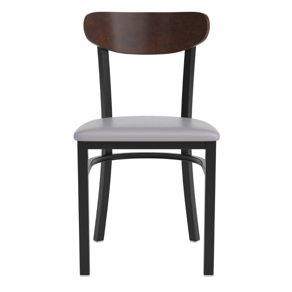 English Elm Wright Commercial Dining Chair - Durable Steel Frame, Comfortable Vinyl Seat, Modern Boomerang Design Walnut Wood Back/Gray Vinyl Seat XU-DG6V5GYV-WAL-GG