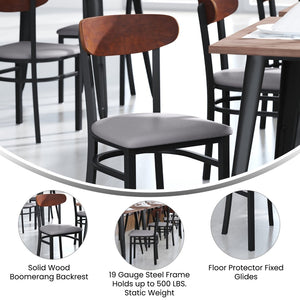 English Elm Wright Commercial Dining Chair - Durable Steel Frame, Comfortable Vinyl Seat, Modern Boomerang Design Walnut Wood Back/Gray Vinyl Seat XU-DG6V5GYV-WAL-GG