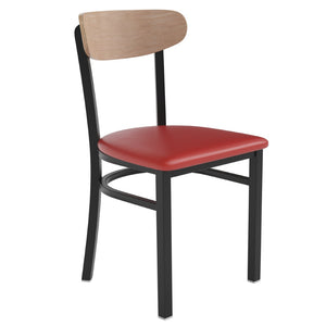 English Elm Wright Commercial Dining Chair - Durable Steel Frame, Comfortable Vinyl Seat, Modern Boomerang Design Natural Birch Wood Back/Red Vinyl Seat XU-DG6V5RDV-NAT-GG