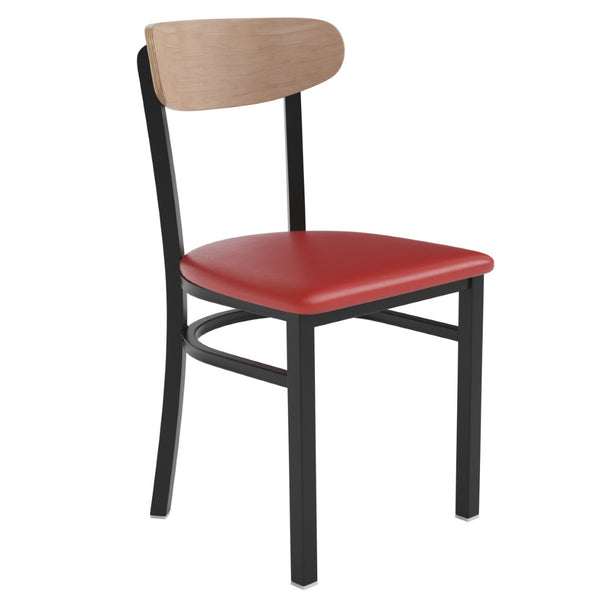 English Elm Wright Commercial Dining Chair - Durable Steel Frame, Comfortable Vinyl Seat, Modern Boomerang Design Natural Birch Wood Back/Red Vinyl Seat XU-DG6V5RDV-NAT-GG