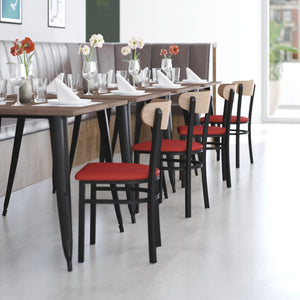 English Elm Wright Commercial Dining Chair - Durable Steel Frame, Comfortable Vinyl Seat, Modern Boomerang Design Natural Birch Wood Back/Red Vinyl Seat XU-DG6V5RDV-NAT-GG