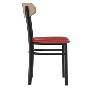 English Elm Wright Commercial Dining Chair - Durable Steel Frame, Comfortable Vinyl Seat, Modern Boomerang Design Natural Birch Wood Back/Red Vinyl Seat XU-DG6V5RDV-NAT-GG