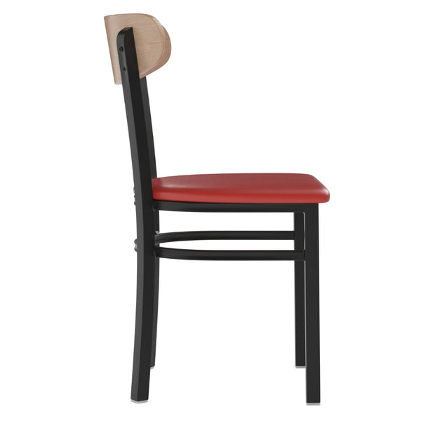 English Elm Wright Commercial Dining Chair - Durable Steel Frame, Comfortable Vinyl Seat, Modern Boomerang Design Natural Birch Wood Back/Red Vinyl Seat XU-DG6V5RDV-NAT-GG
