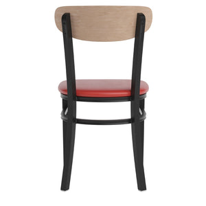 English Elm Wright Commercial Dining Chair - Durable Steel Frame, Comfortable Vinyl Seat, Modern Boomerang Design Natural Birch Wood Back/Red Vinyl Seat XU-DG6V5RDV-NAT-GG
