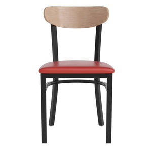English Elm Wright Commercial Dining Chair - Durable Steel Frame, Comfortable Vinyl Seat, Modern Boomerang Design Natural Birch Wood Back/Red Vinyl Seat XU-DG6V5RDV-NAT-GG