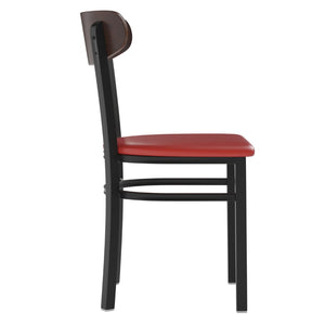 English Elm Wright Commercial Dining Chair - Durable Steel Frame, Comfortable Vinyl Seat, Modern Boomerang Design Walnut Wood Back/Red Vinyl Seat XU-DG6V5RDV-WAL-GG