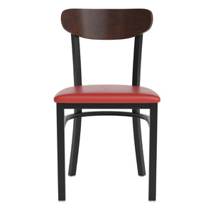 English Elm Wright Commercial Dining Chair - Durable Steel Frame, Comfortable Vinyl Seat, Modern Boomerang Design Walnut Wood Back/Red Vinyl Seat XU-DG6V5RDV-WAL-GG