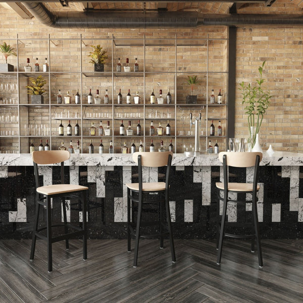 English Elm Wright Commercial Barstool - Heavy-Duty Steel Frame, Comfortable Vinyl Seat, Ideal for Bars & Cafes Natural Birch XU-DG6V6B-NAT-GG