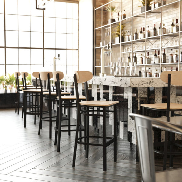 English Elm Wright Commercial Barstool - Heavy-Duty Steel Frame, Comfortable Vinyl Seat, Ideal for Bars & Cafes Natural Birch XU-DG6V6B-NAT-GG