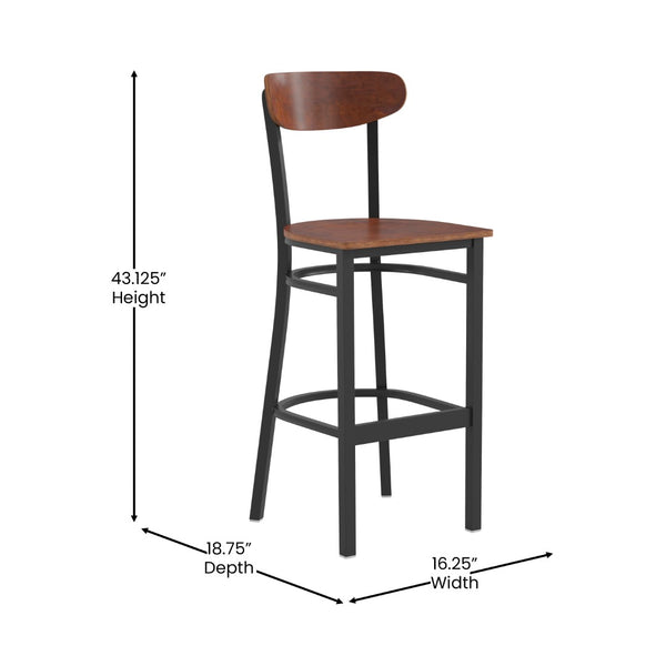 English Elm Wright Commercial Barstool - Heavy-Duty Steel Frame, Comfortable Vinyl Seat, Ideal for Bars & Cafes Walnut XU-DG6V6B-WAL-GG