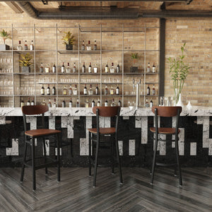 English Elm Wright Commercial Barstool - Heavy-Duty Steel Frame, Comfortable Vinyl Seat, Ideal for Bars & Cafes Walnut XU-DG6V6B-WAL-GG