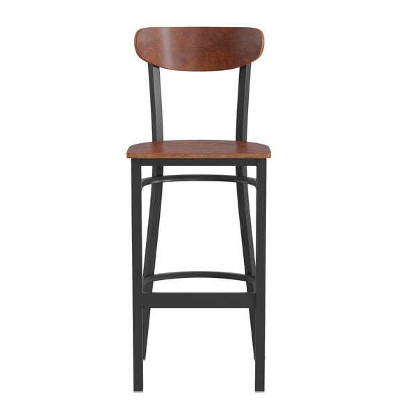 English Elm Wright Commercial Barstool - Heavy-Duty Steel Frame, Comfortable Vinyl Seat, Ideal for Bars & Cafes Walnut XU-DG6V6B-WAL-GG