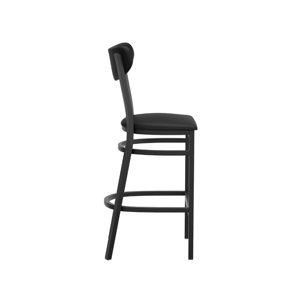 English Elm Wright Commercial Barstool - 500 LB Capacity, Sleek Black Steel Frame & Cushioned Vinyl Seat for Comfort XU-DG6V6BKV-BK-GG