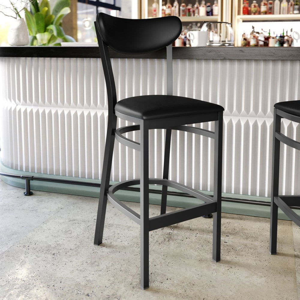 English Elm Wright Commercial Barstool - 500 LB Capacity, Sleek Black Steel Frame & Cushioned Vinyl Seat for Comfort XU-DG6V6BKV-BK-GG