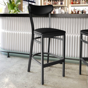 English Elm Wright Commercial Barstool - 500 LB Capacity, Sleek Black Steel Frame & Cushioned Vinyl Seat for Comfort XU-DG6V6BKV-BK-GG