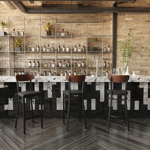 English Elm Wright Commercial Barstool - Heavy-Duty Steel Frame, Comfortable Vinyl Seat, Ideal for Bars & Cafes Walnut Wood Back/Black Vinyl Seat XU-DG6V6BV-WAL-GG