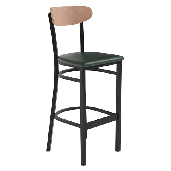 English Elm Wright Commercial Barstool - Heavy-Duty Steel Frame, Comfortable Vinyl Seat, Ideal for Bars & Cafes Natural Birch Wood Back/Green Vinyl Seat XU-DG6V6GNV-NAT-GG