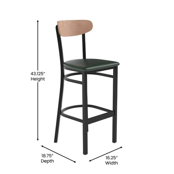 English Elm Wright Commercial Barstool - Heavy-Duty Steel Frame, Comfortable Vinyl Seat, Ideal for Bars & Cafes Natural Birch Wood Back/Green Vinyl Seat XU-DG6V6GNV-NAT-GG