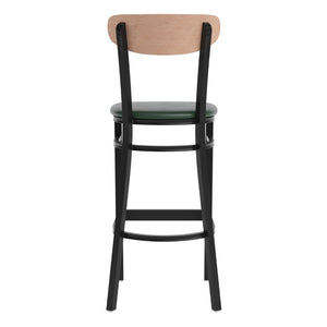 English Elm Wright Commercial Barstool - Heavy-Duty Steel Frame, Comfortable Vinyl Seat, Ideal for Bars & Cafes Natural Birch Wood Back/Green Vinyl Seat XU-DG6V6GNV-NAT-GG