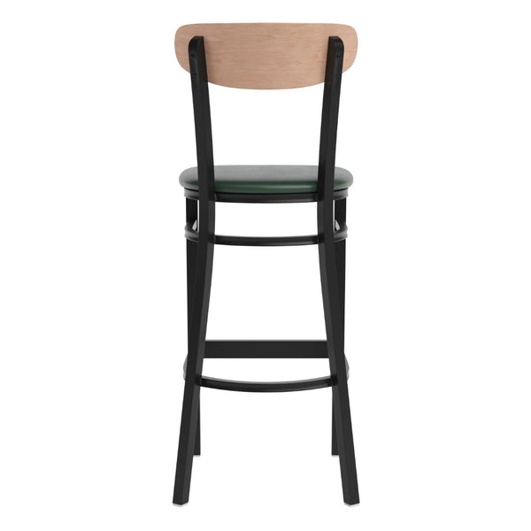 English Elm Wright Commercial Barstool - Heavy-Duty Steel Frame, Comfortable Vinyl Seat, Ideal for Bars & Cafes Natural Birch Wood Back/Green Vinyl Seat XU-DG6V6GNV-NAT-GG