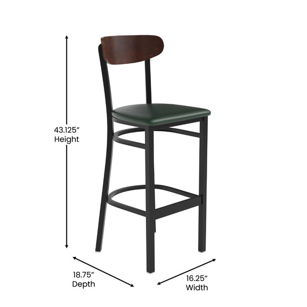 English Elm Wright Commercial Barstool - Heavy-Duty Steel Frame, Comfortable Vinyl Seat, Ideal for Bars & Cafes Walnut Wood Back/Green Vinyl Seat XU-DG6V6GNV-WAL-GG