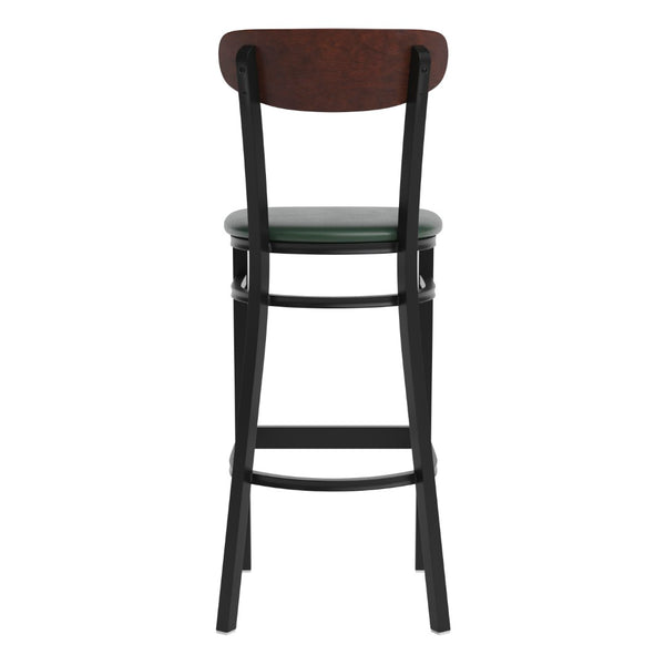 English Elm Wright Commercial Barstool - Heavy-Duty Steel Frame, Comfortable Vinyl Seat, Ideal for Bars & Cafes Walnut Wood Back/Green Vinyl Seat XU-DG6V6GNV-WAL-GG
