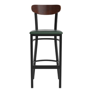 English Elm Wright Commercial Barstool - Heavy-Duty Steel Frame, Comfortable Vinyl Seat, Ideal for Bars & Cafes Walnut Wood Back/Green Vinyl Seat XU-DG6V6GNV-WAL-GG