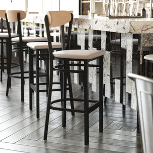 English Elm Wright Commercial Barstool - Heavy-Duty Steel Frame, Comfortable Vinyl Seat, Ideal for Bars & Cafes Natural Birch Wood Back/Gray Vinyl Seat XU-DG6V6GYV-NAT-GG