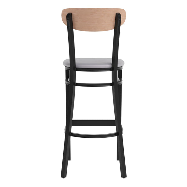 English Elm Wright Commercial Barstool - Heavy-Duty Steel Frame, Comfortable Vinyl Seat, Ideal for Bars & Cafes Natural Birch Wood Back/Gray Vinyl Seat XU-DG6V6GYV-NAT-GG