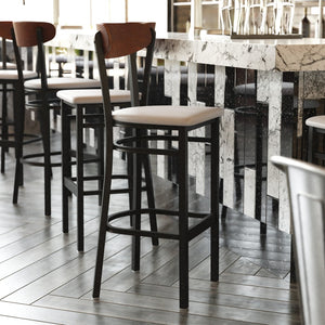 English Elm Wright Commercial Barstool - Heavy-Duty Steel Frame, Comfortable Vinyl Seat, Ideal for Bars & Cafes Walnut Wood Back/Gray Vinyl Seat XU-DG6V6GYV-WAL-GG