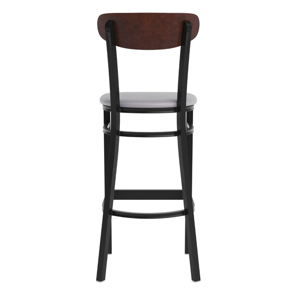 English Elm Wright Commercial Barstool - Heavy-Duty Steel Frame, Comfortable Vinyl Seat, Ideal for Bars & Cafes Walnut Wood Back/Gray Vinyl Seat XU-DG6V6GYV-WAL-GG