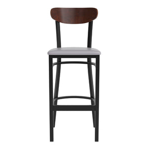 English Elm Wright Commercial Barstool - Heavy-Duty Steel Frame, Comfortable Vinyl Seat, Ideal for Bars & Cafes Walnut Wood Back/Gray Vinyl Seat XU-DG6V6GYV-WAL-GG