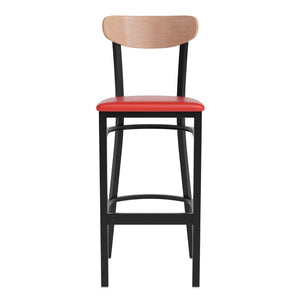 English Elm Wright Commercial Barstool - Heavy-Duty Steel Frame, Comfortable Vinyl Seat, Ideal for Bars & Cafes Natural Birch Wood Back/Red Vinyl Seat XU-DG6V6RDV-NAT-GG