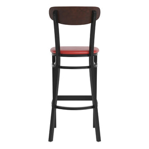 English Elm Wright Commercial Barstool - Heavy-Duty Steel Frame, Comfortable Vinyl Seat, Ideal for Bars & Cafes Walnut Wood Back/Red Vinyl Seat XU-DG6V6RDV-WAL-GG