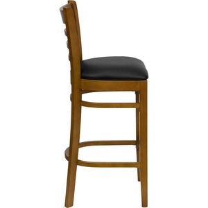 English Elm HERCULES Series Ladder Back Barstool - Elegant Cherry Wood Design with Comfortable Padded Seat Black Vinyl Seat/Cherry Wood Frame XU-DGW0005BARLAD-CHY-BLKV-GG