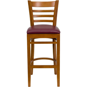 English Elm HERCULES Series Ladder Back Barstool - Elegant Cherry Wood Design with Comfortable Padded Seat Burgundy Vinyl Seat/Cherry Wood Frame XU-DGW0005BARLAD-CHY-BURV-GG