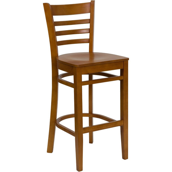 English Elm HERCULES Series Ladder Back Barstool - Elegant Cherry Wood Design with Comfortable Padded Seat Cherry Wood Seat/Cherry Wood Frame XU-DGW0005BARLAD-CHY-GG
