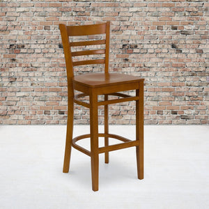 English Elm HERCULES Series Ladder Back Barstool - Elegant Cherry Wood Design with Comfortable Padded Seat Cherry Wood Seat/Cherry Wood Frame XU-DGW0005BARLAD-CHY-GG
