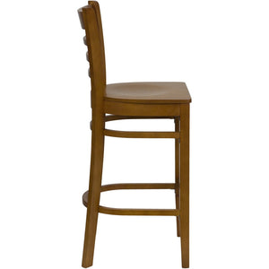 English Elm HERCULES Series Ladder Back Barstool - Elegant Cherry Wood Design with Comfortable Padded Seat Cherry Wood Seat/Cherry Wood Frame XU-DGW0005BARLAD-CHY-GG