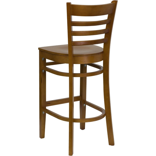 English Elm HERCULES Series Ladder Back Barstool - Elegant Cherry Wood Design with Comfortable Padded Seat Cherry Wood Seat/Cherry Wood Frame XU-DGW0005BARLAD-CHY-GG