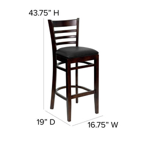 English Elm HERCULES Series Ladder Back Barstool - Elegant Cherry Wood Design with Comfortable Padded Seat Black Vinyl Seat/Mahogany Wood Frame XU-DGW0005BARLAD-MAH-BLKV-GG